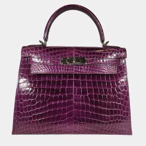 Hermes Shiny Nilo Sellier Amethyst Kelly 28 bag PHW