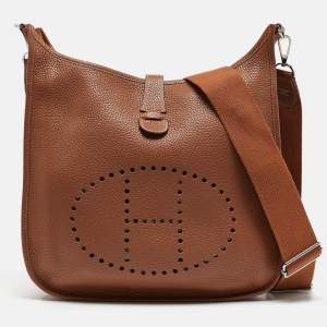 Pre Owned Hermes Gold Taurillon Clemence Leather Evelyne III GM Bag