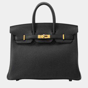 Hermes Black Togo Leather Birkin 25 Tote Bag