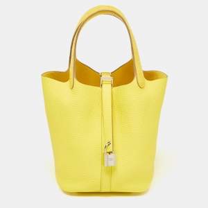 Hermes Mimosa Taurillon Clemence Leather and Alligator Touch Picotin Lock 18 Bag