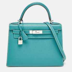 Hermès Vert Jade/Gris Perle Epsom Leather Palladium Finish Kelly Sellier 28 Bag