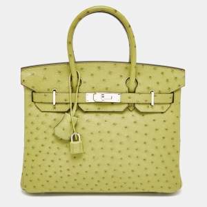 Hermes Vert Anis Ostrich Palladium Finish Birkin 30 Bag