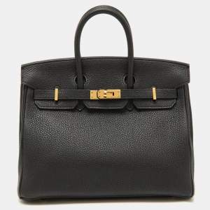 Hermes Noir Togo Leather Gold Finish Birkin 25 Bag