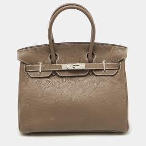 Hermes Etoupe Grey Taurillon Clemence Leather Palladium Finish Birkin 30 Bag