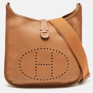 Hermes Gold Taurillon Clemence Leather Evelyne III GM Bag