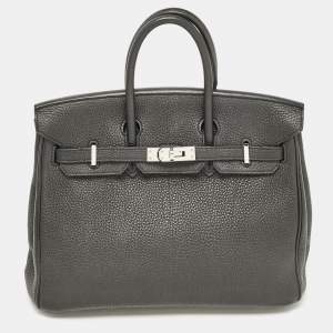 Hermes Noir Togo Leather Palladium Finish Birkin 25 Bag