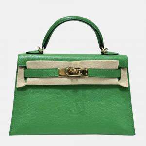 Hermes Green Chevre Mysore Mini Kelly Sellier 20 
