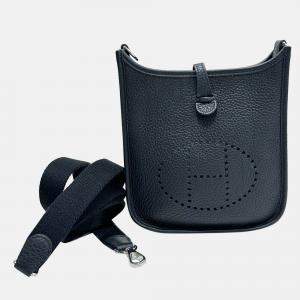  Hermes Black Leather Mini Evelyne Shoulder Bag