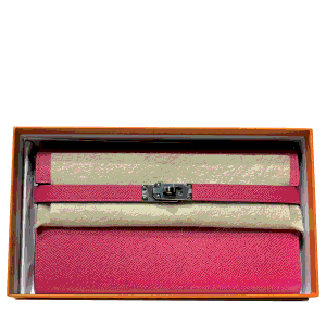 Pre Owned Hermes Pink Chevre Mysore Kelly To Go Wallet