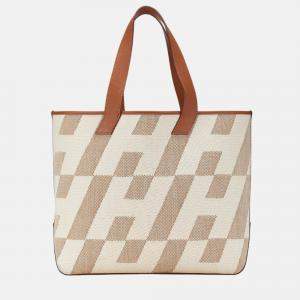 Hermes Gold and Ecru Swift and Toile Cabas H En Biais 40 Tote Bag