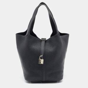 Hermès Noir Taurillon Clemence Leather Picotin Lock 22 Bag