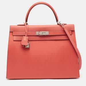 Hermes Rose Jaipur Epsom Leather Palladium Finish Kelly Sellier 35 Bag