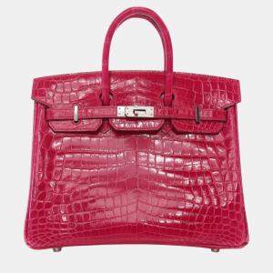 Hermes Rose Mexico Niloticus Crocodile Leather Birkin 25 Bag