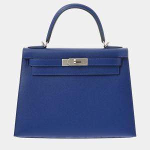 Hermes Blue Electric Togo Leather Kelly 28 Bag