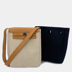Hermes Herbag Tpm Mini Black And Beige Sangles Canvas