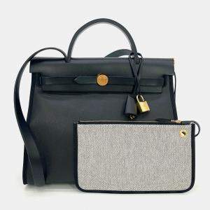 Hermes Herbag Zip 31 Toile H Berline Vache Hunter Black Ecru