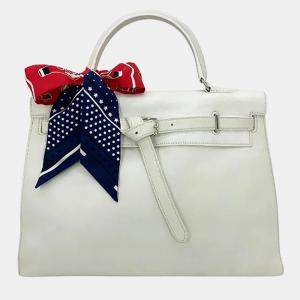 Hermes Kelly Flat 35 White Swift Silver PDH Bag