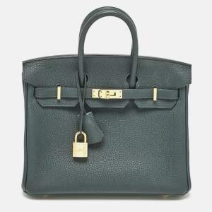 Hermes Vert Cypress Togo Leather Gold Finish Birkin 25 Bag