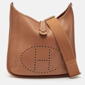 Hermes Gold Taurillon Clemence Leather Evelyne III GM Bag