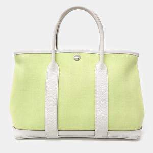 Hermes White Yellow Canvas And Leather Garden Party 30 Bag