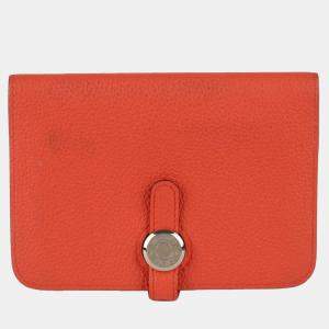 Hermes Orange Togo Leather Dogon Compact Wallet