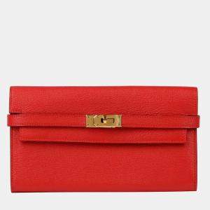 Hermes Rouge Casaque Leather Kelly Long Wallet