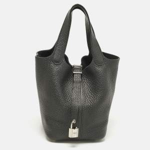 Hermes Noir Taurillon Clemence Leather Picotin Lock 18 Bag