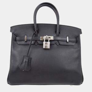 Hermes Black Swift Palladium Finish Birkin 25 Handbag