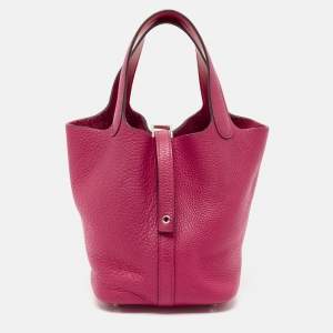 Hermes Rose Mexico/Rouge Coeur Taurillon Clemence Leather Picotin Lock 18 Bag