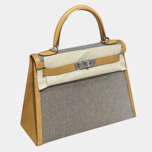 Hermes Sesame Canvas Kelly 28 bag