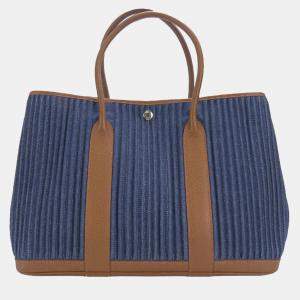 Hermes Tote Bag Garden 36 Denim Leather Pal Blue Indigo Indian Brown