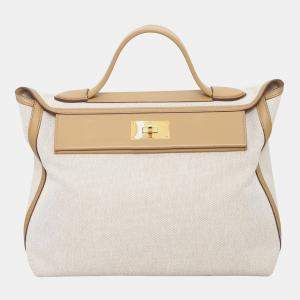 Hermes Sesame Canvas, Swift Leather 24/24 35 Bag