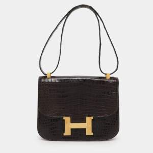Hermes Brown Crocodile Vintage Constance 23 Bag