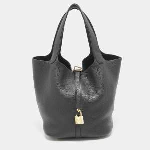 Hermes Noir Taurillon Clemence Leather Picotin Lock 22 Bag