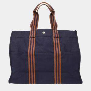Hermes Blue and Brown Canvas Vintage Fourre Tout Tote Bag