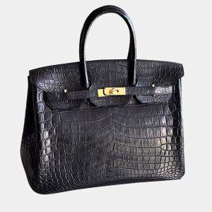 Hermes Noir Crocodile Leather Birkin 35 Handbag
