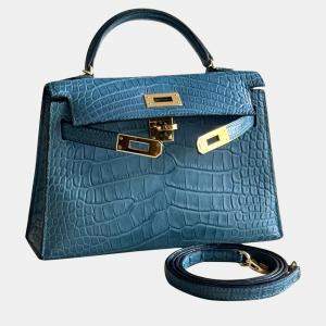 Hermes Blue Leather Mini Kelly Crossbody Bag