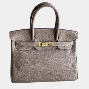Hermes Etoupe Togo Leather Birkin 30 Handbag