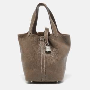 Hermes Taupe Taurillon Clemence Leather Picotin Lock 18 Bag