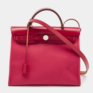Pre Owned Hermes Rose Extreme/Rouge Venetian/Rouge Piment Toile Militaire and Vache Hunter Herbag 31 Bag