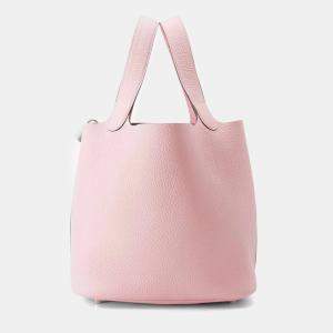 Hermes Rose Sakura Taurillon Clemence Picotin Lock 22 Bucket Bag