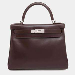 Hermes Havane Box Calf Leather Kelly Retourne 28 Tote Bag