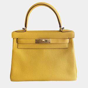 Hermes Amber Yellow Leather Kelly 28 Top Handle Bag