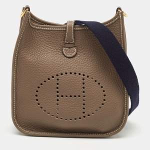 Hermes Etoupe/Bleu Indigo Taurillon Clemence Leather Amazone Evelyne TPM Bag