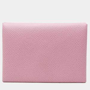 Hermes Pink Epsom Leather Calvi Duo Card Case