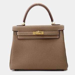 Hermes Etoupe Togo Leather Kelly 25 Top Handle Bag