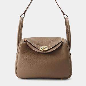 Hermes Etoupe Taurillon Clemence Lindy 26 Shoulder Bag