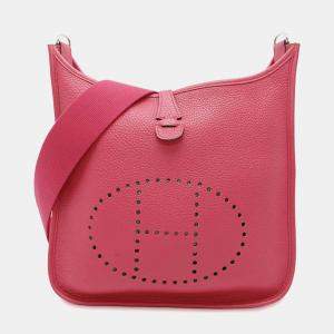 Hermes Rose Extreme Taurillon Clemence Evelyne PM Shoulder Bag