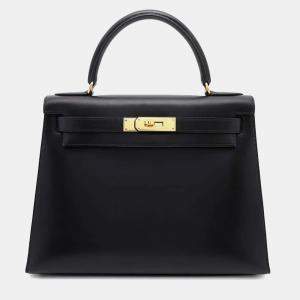 Hermes Black Box Calf Leather Kelly Sellier 28 Handbag 