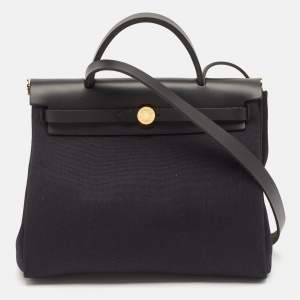 Pre Owned Hermes Noir Toile Militaire and Vache Hunter Herbag 31 Bag